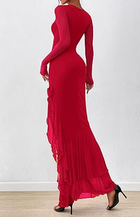2026 Spring Ruffle Red Maxi Dress