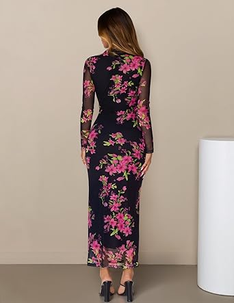 2026 Ladies Spring Black Floral Maxi Dress