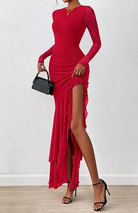 2026 Spring Ruffle Red Maxi Dress